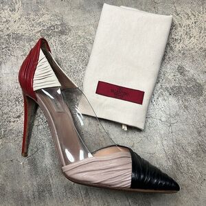 Valentino Red Black Nude PVC Pointed Toe D'Orsay Pump